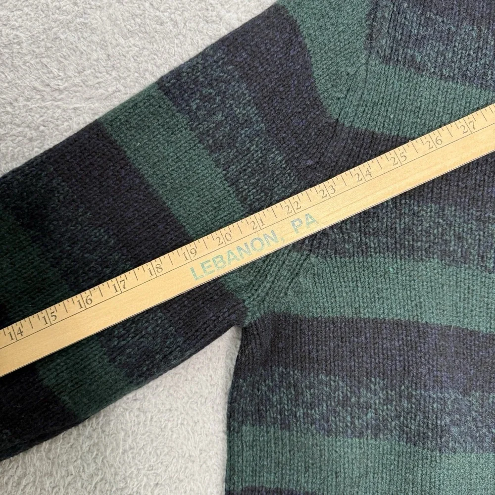 Vtg Eddie Bauer Sweater‎ Mens L Green Striped 100% Lambswool Knit Turtleneck